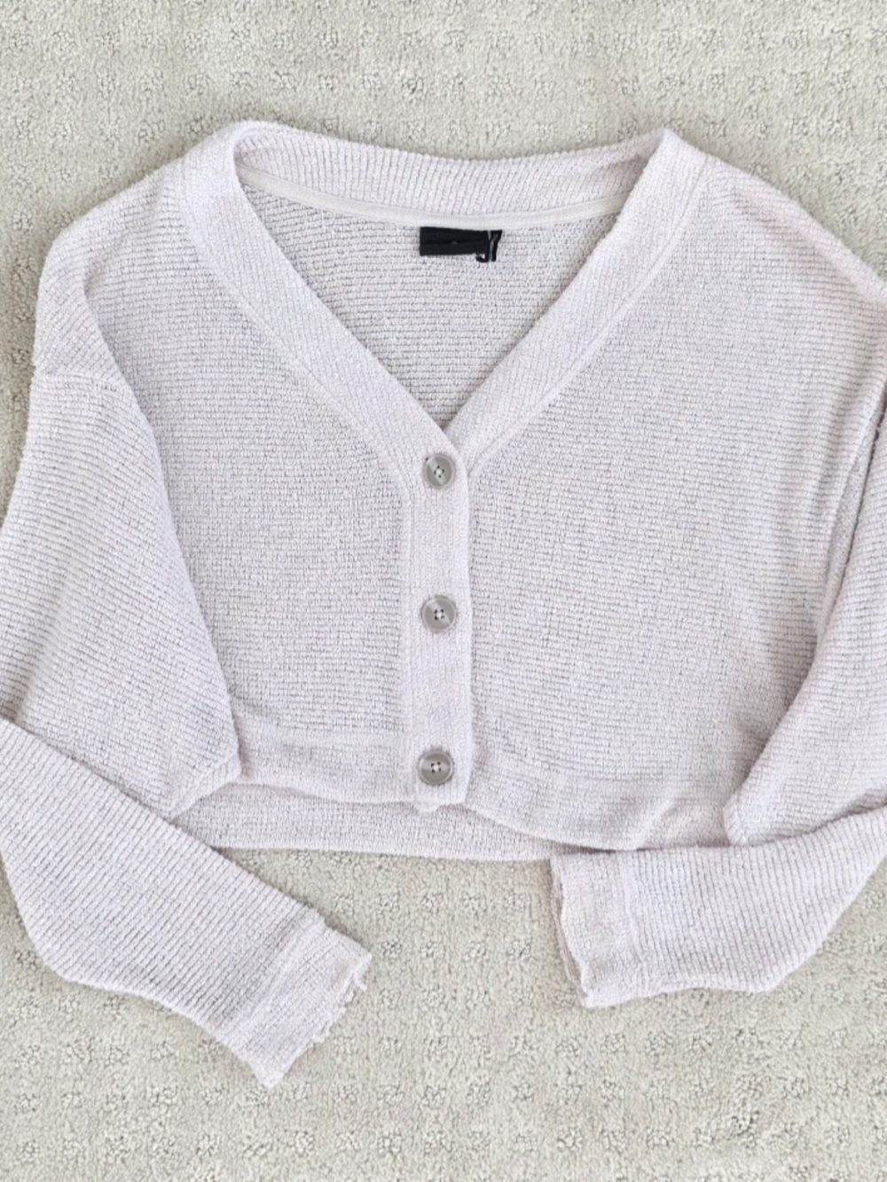 Cropped V-Neck Button Front Cardigan in Cream